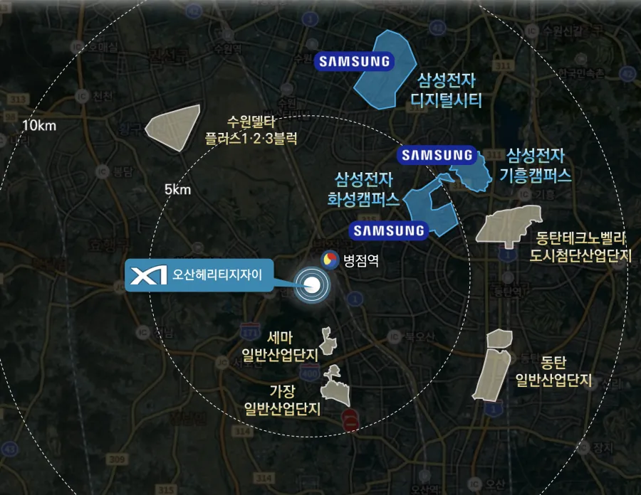 오산헤리티지자이 주변 업무지구 안내