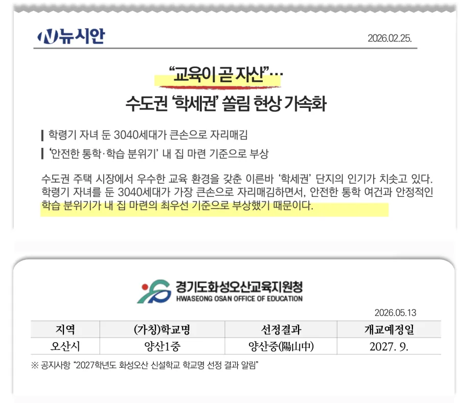 오산헤리티지자이 도보권 초등학교·중학교 신설 계획 안내
